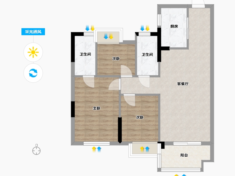 福建省-福州市-万科紫台-74.39-户型库-采光通风