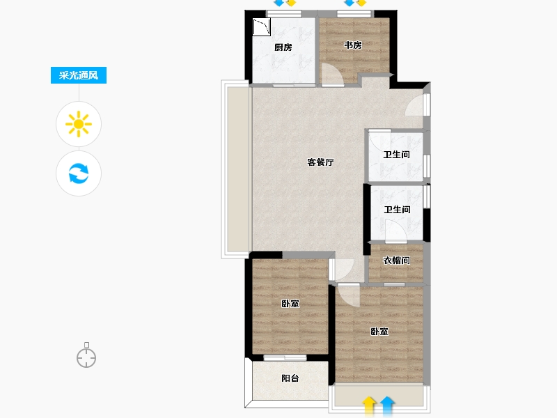 浙江省-杭州市-荣安春月杭宁府-72.58-户型库-采光通风