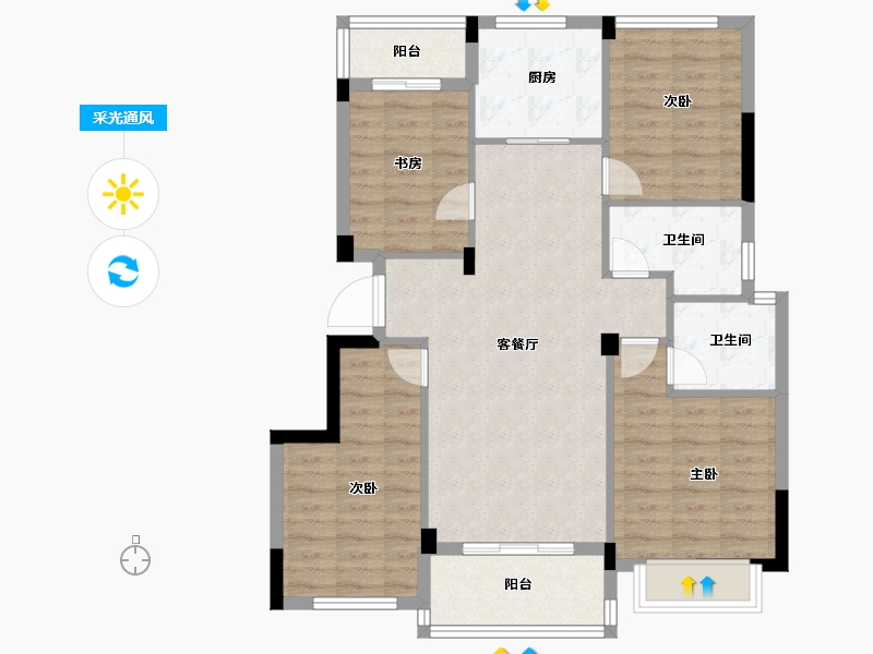 浙江省-金华市-滨江德信公园壹号-91.00-户型库-采光通风