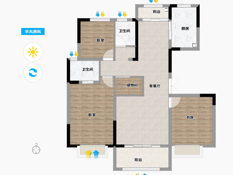 河南省-安阳市-佳田未来城和府-110.00-户型库-采光通风