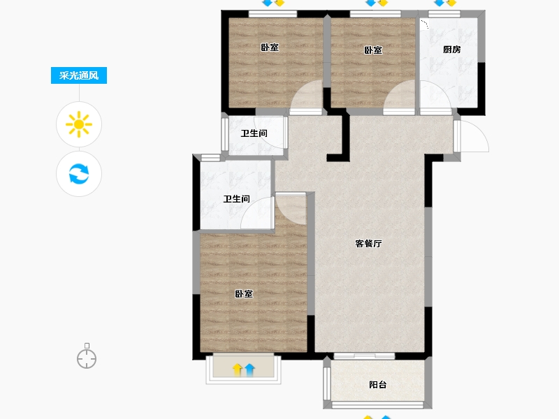 河南省-开封市-绿地四季印象-88.00-户型库-采光通风