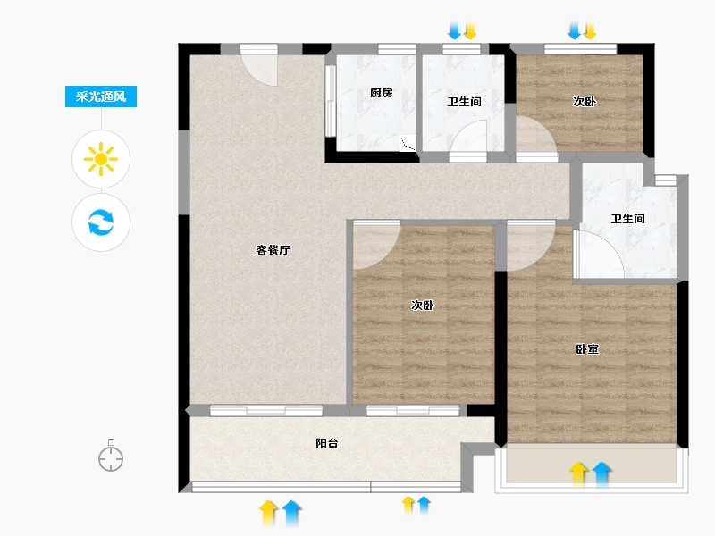 河南省-新乡市-华龙澜园-85.07-户型库-采光通风