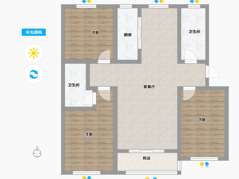 山东省-济南市-鑫隆颐景城-107.00-户型库-采光通风