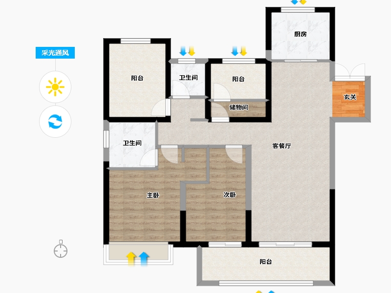 安徽省-滁州市-吾悦华府-104.00-户型库-采光通风