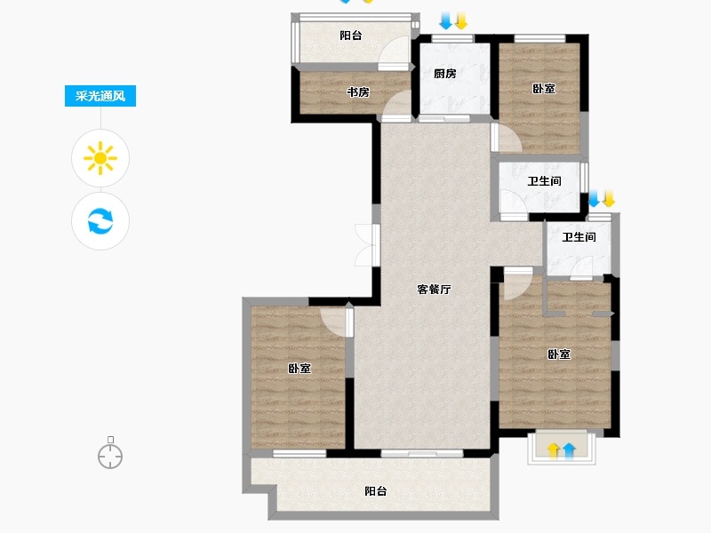 河南省-新乡市-孟电观澜壹号-110.00-户型库-采光通风