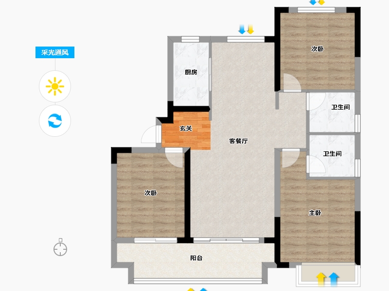 安徽省-滁州市-荣盛锦绣观邸-95.85-户型库-采光通风