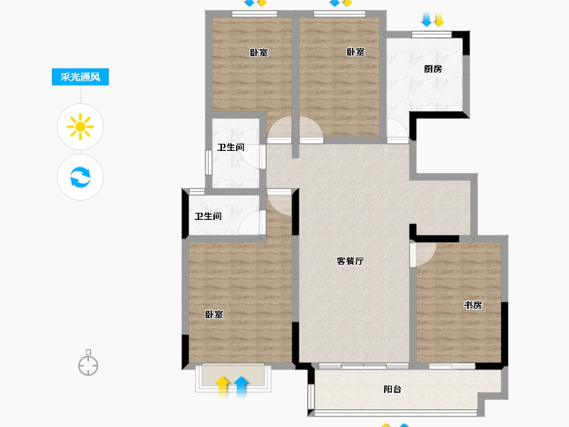 河南省-开封市-绿地四季印象-128.01-户型库-采光通风