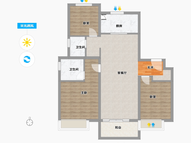 山东省-济南市-万科北宸之光-90.58-户型库-采光通风