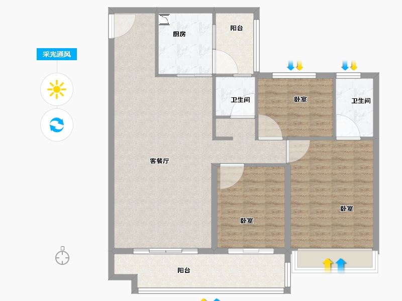 河南省-开封市-建业碧桂园天玺-108.43-户型库-采光通风