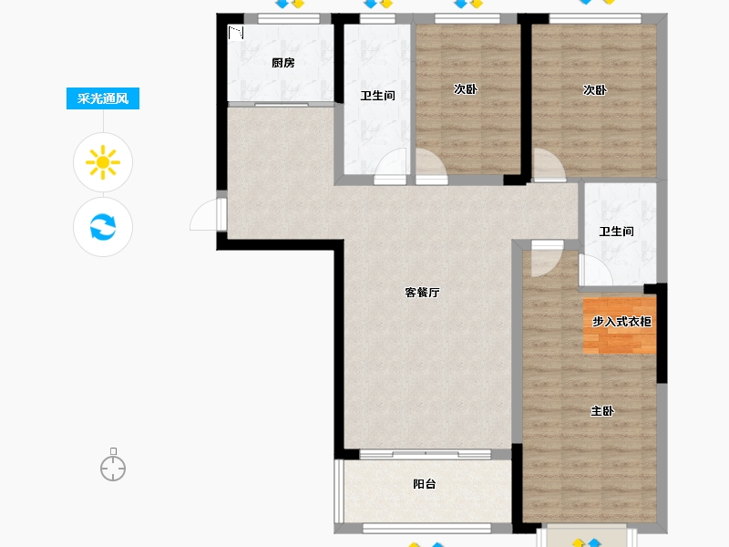 河南省-洛阳市-美伦橖颂-99.97-户型库-采光通风