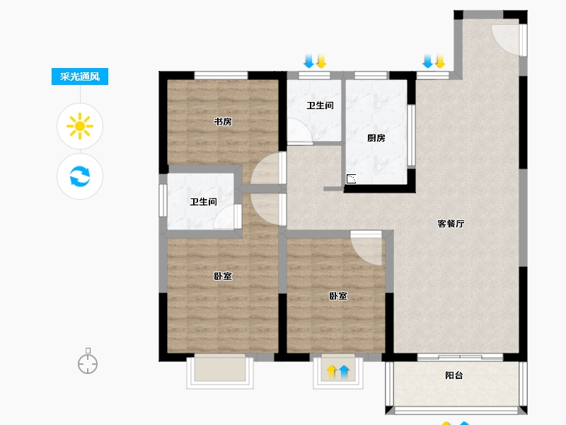 河南省-洛阳市-华耀城佳兆业水岸新都-94.59-户型库-采光通风