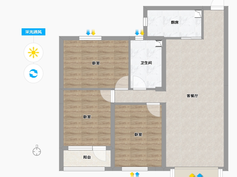 新疆维吾尔自治区-乌鲁木齐市-新铝德源红郡-75.58-户型库-采光通风