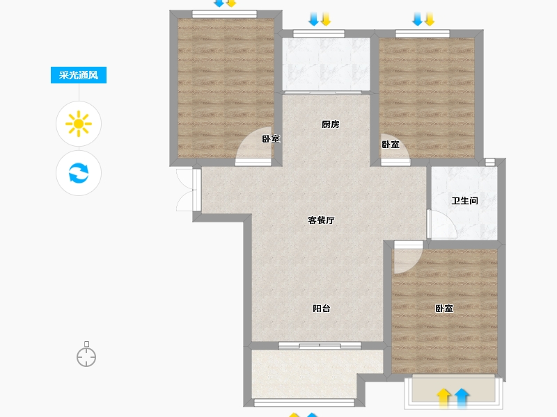 河南省-郑州市-丰乐奥体公馆-84.86-户型库-采光通风