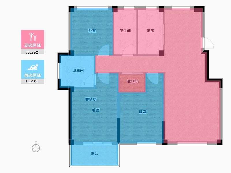 山东省-烟台市-林溪湾左岸洋房-97.40-户型库-动静分区