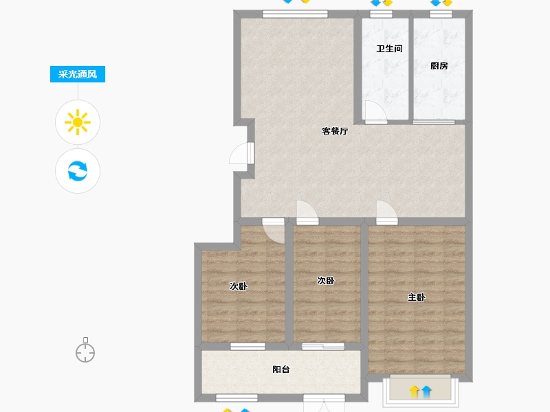 山东省-潍坊市-玉兰里-90.00-户型库-采光通风