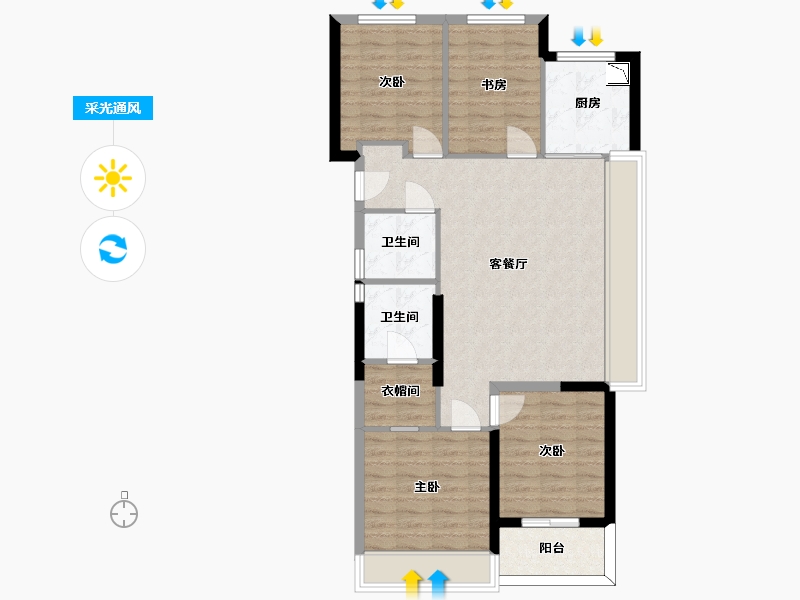 浙江省-杭州市-荣安春月杭宁府-87.32-户型库-采光通风