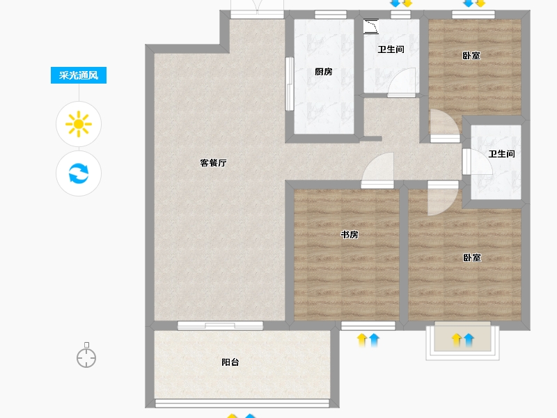 河南省-安阳市-洹滨雅居-89.74-户型库-采光通风