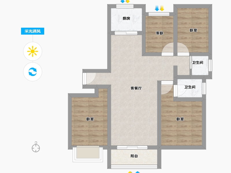 河南省-开封市-兰考兰美花苑-64.20-户型库-采光通风