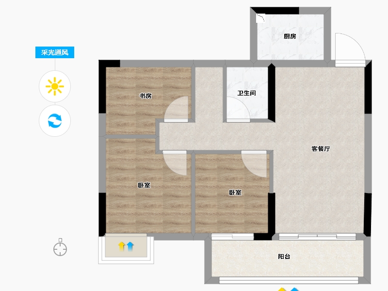 福建省-龙岩市-德兴·印象天悦-64.00-户型库-采光通风