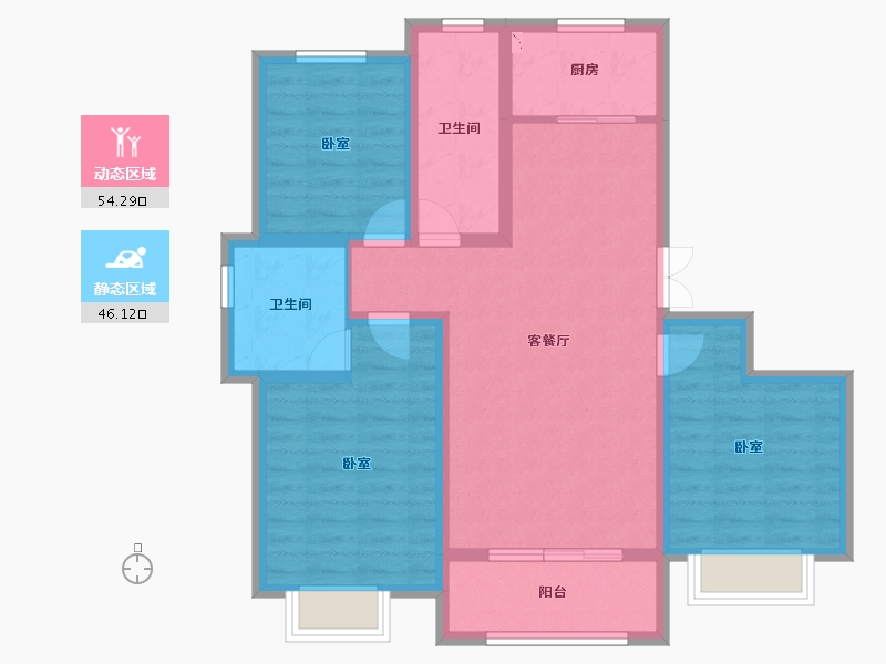 山东省-烟台市-丰金紫金山庄-88.98-户型库-动静分区