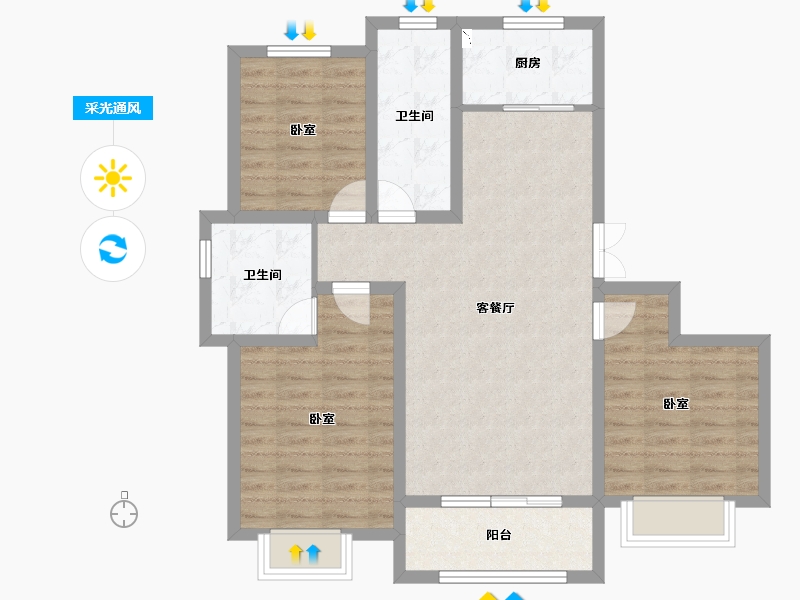 山东省-烟台市-丰金紫金山庄-88.98-户型库-采光通风