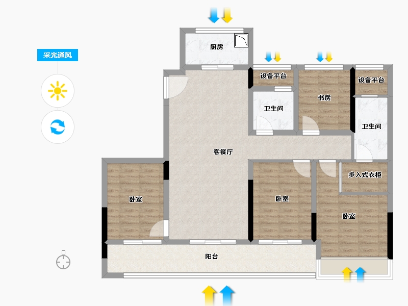 浙江省-舟山市-融创金成芸麓大观-114.00-户型库-采光通风