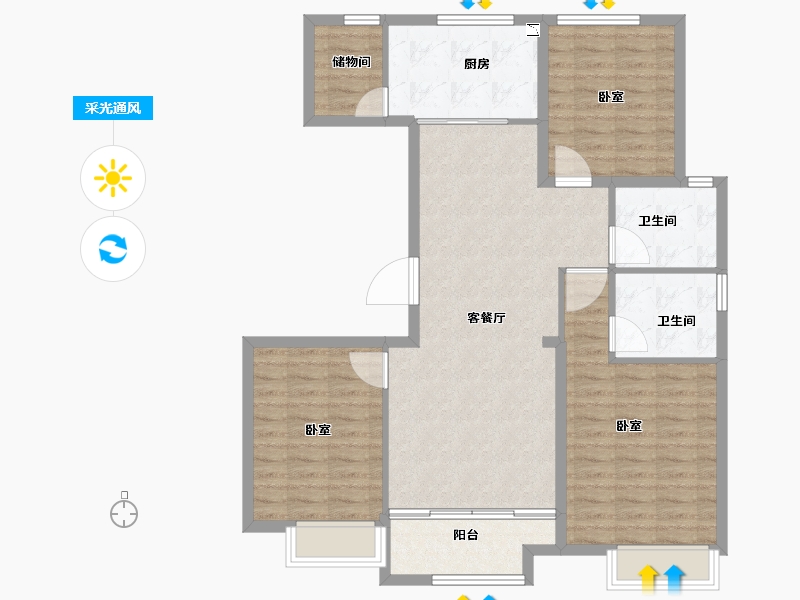 河南省-安阳市-嘉洲花悦-101.99-户型库-采光通风