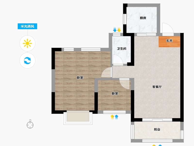 福建省-漳州市-龙湖双珑原著-60.74-户型库-采光通风