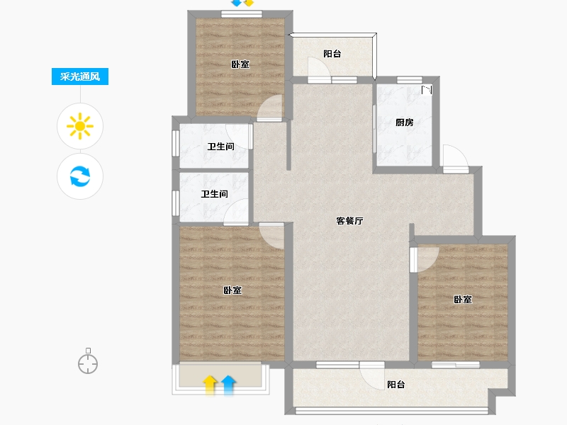 山东省-烟台市-中梁樾山府-102.00-户型库-采光通风