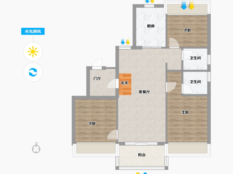 安徽省-滁州市-黄金时代-76.00-户型库-采光通风