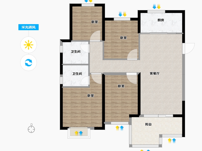 河南省-新乡市-蓝光雍锦王府-120.00-户型库-采光通风