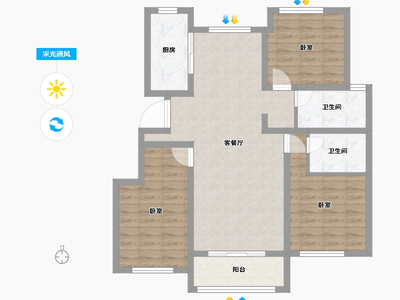 新疆维吾尔自治区-乌鲁木齐市-西府小院-87.30-户型库-采光通风