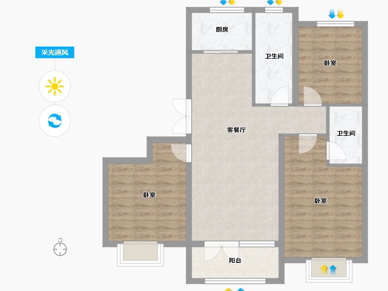 山东省-烟台市-丰金紫金山庄-88.35-户型库-采光通风