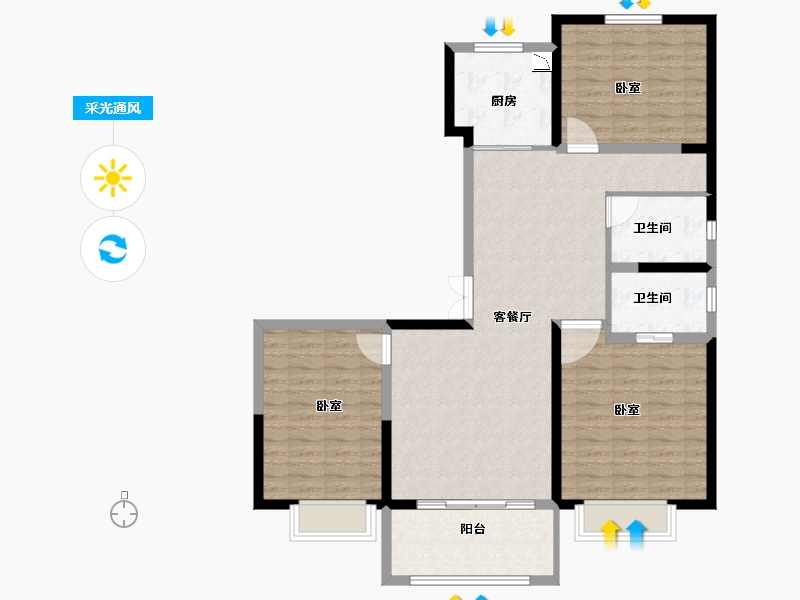 河南省-安阳市-佳田未来城和府-105.65-户型库-采光通风