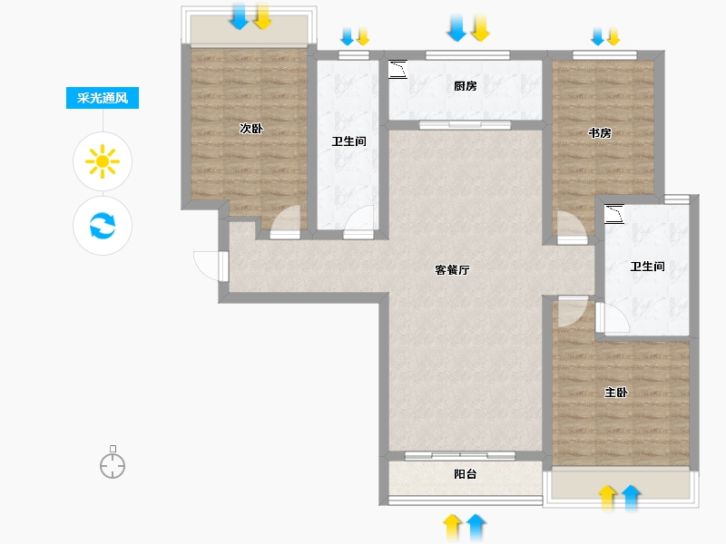 山东省-济南市-诺德名城-104.36-户型库-采光通风