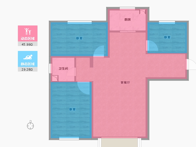 新疆维吾尔自治区-乌鲁木齐市-新铝德源红郡-66.84-户型库-动静分区