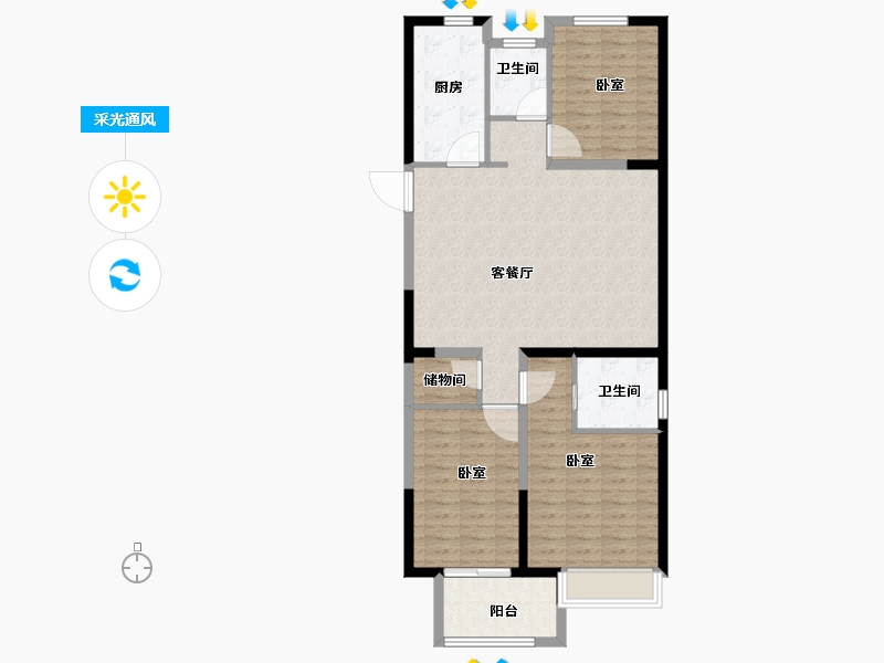 河南省-洛阳市-绿都中梁青云赋-98.86-户型库-采光通风