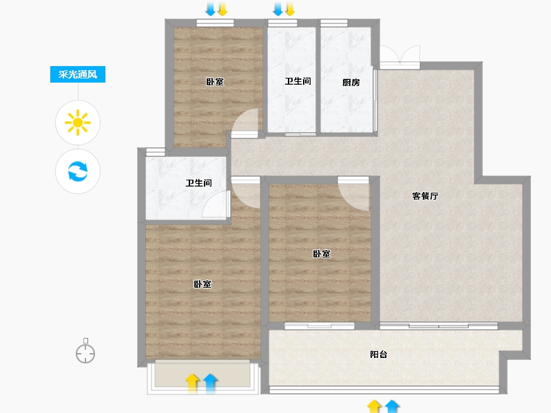 河南省-安阳市-邺南·揽月台-104.00-户型库-采光通风