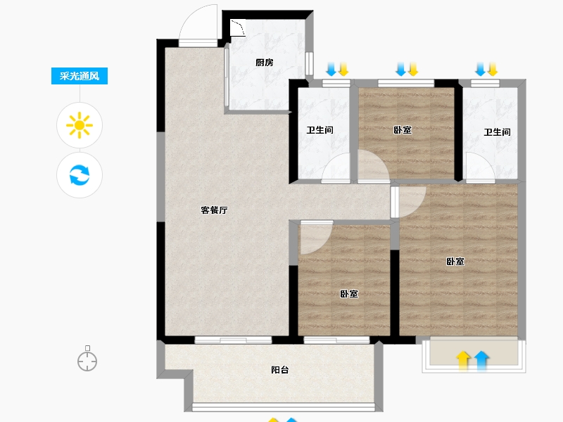 河南省-洛阳市-绿都中梁青云赋-87.48-户型库-采光通风