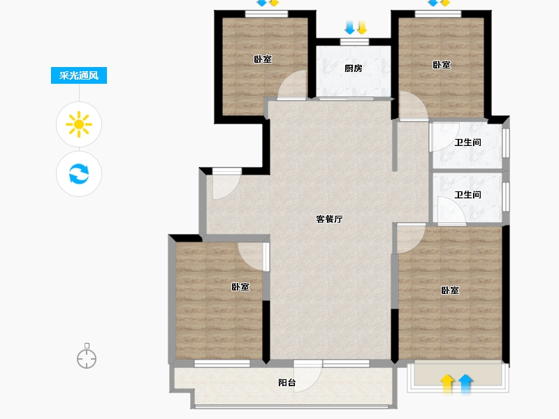 山东省-烟台市-中梁樾山府-110.00-户型库-采光通风