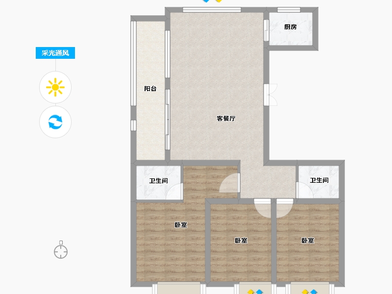 山东省-临沂市-颐龙恒泰二期陶然里-93.05-户型库-采光通风