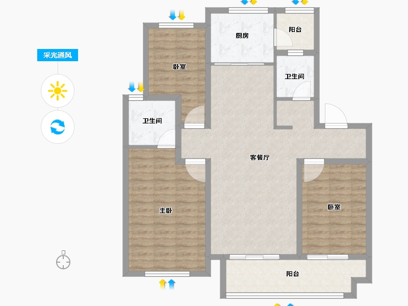 山东省-枣庄市-蓝城·春江明月-100.09-户型库-采光通风