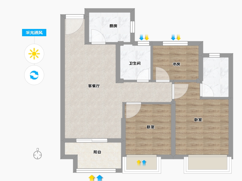 浙江省-嘉兴市-鸿翔龙悦湾-63.00-户型库-采光通风