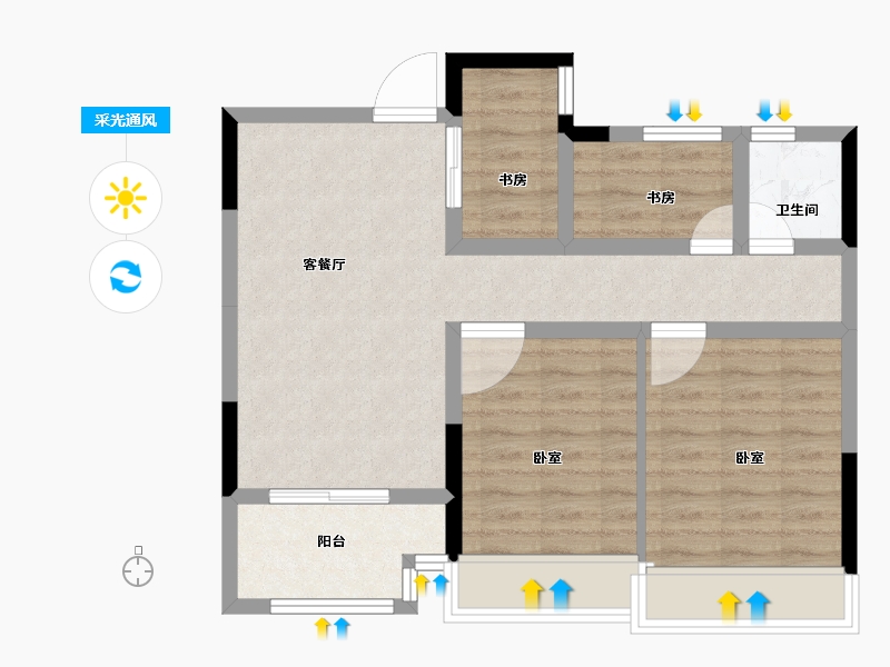 浙江省-嘉兴市-鸿翔宁郭府-65.00-户型库-采光通风