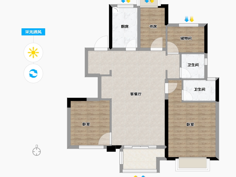 浙江省-绍兴市-新城棠樾-96.00-户型库-采光通风