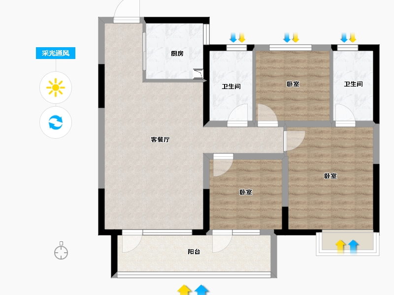 山东省-烟台市-中瑞城-91.00-户型库-采光通风