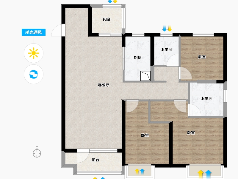 山东省-烟台市-旭辉银盛泰辉盛岚湾-102.00-户型库-采光通风