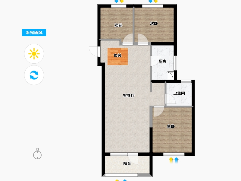 山东省-烟台市-融创融公馆-77.00-户型库-采光通风