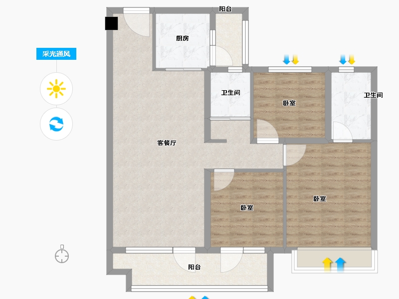 山东省-临沂市-碧桂园凤凰壹品-96.00-户型库-采光通风