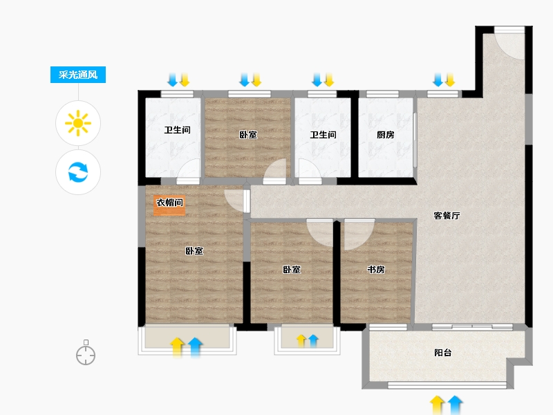 河南省-洛阳市-宜阳银润中央广场-108.65-户型库-采光通风